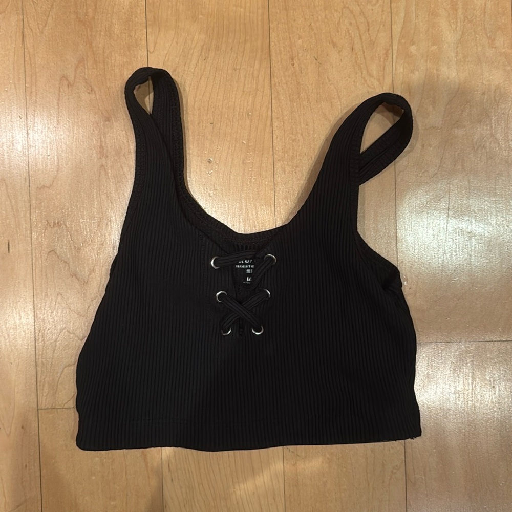 Year of Ours Black Lace Up Sports Bra